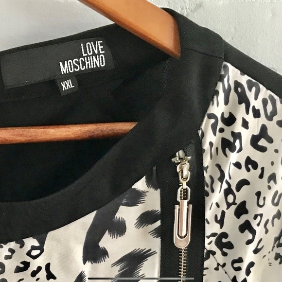 Love Moschino Mini dress Mobwife Animal print Black/Off-White Silk Pockets XXL - Picture 5 of 8